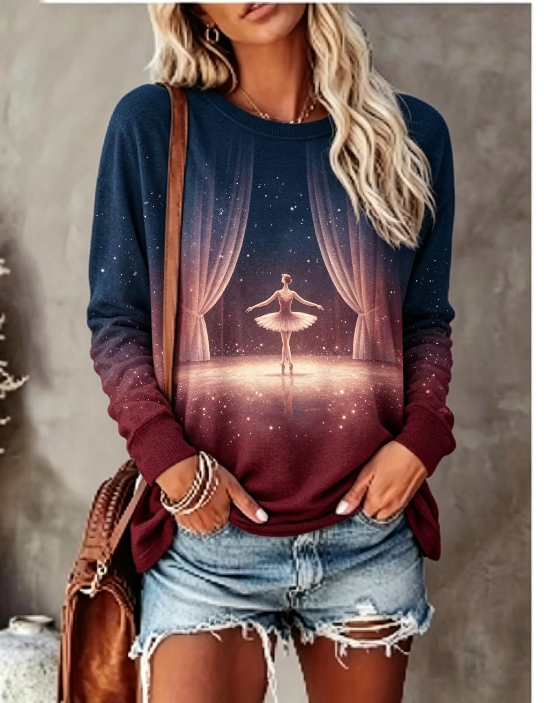 Winter Clothing For Women - Women Long Sleeve T‑Shirt Ballet Dancer